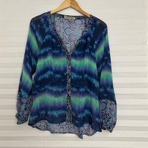 Figueroa & Flower Womens Overlay Tie Dye Paisley Mixed Print Blouse L Boho